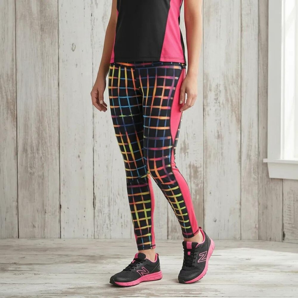 New York & Company Leggings Women Activewear Stretch Plaid Colorblock Size: XL